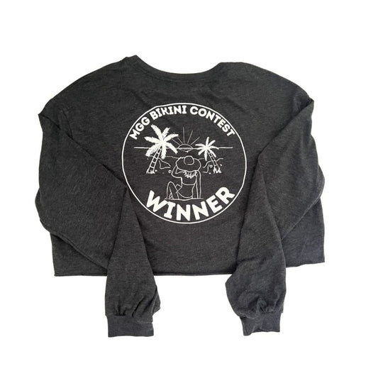 Dark Gray Bikini Winner Long Sleeve Crop Top image 1