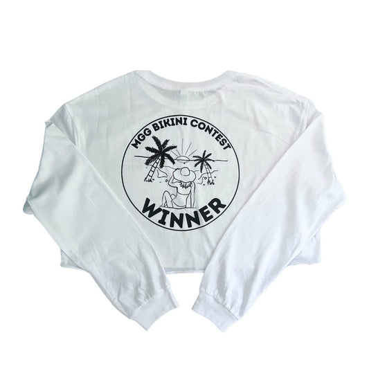 White Bikini Winner Long Sleeve Crop Top image 1