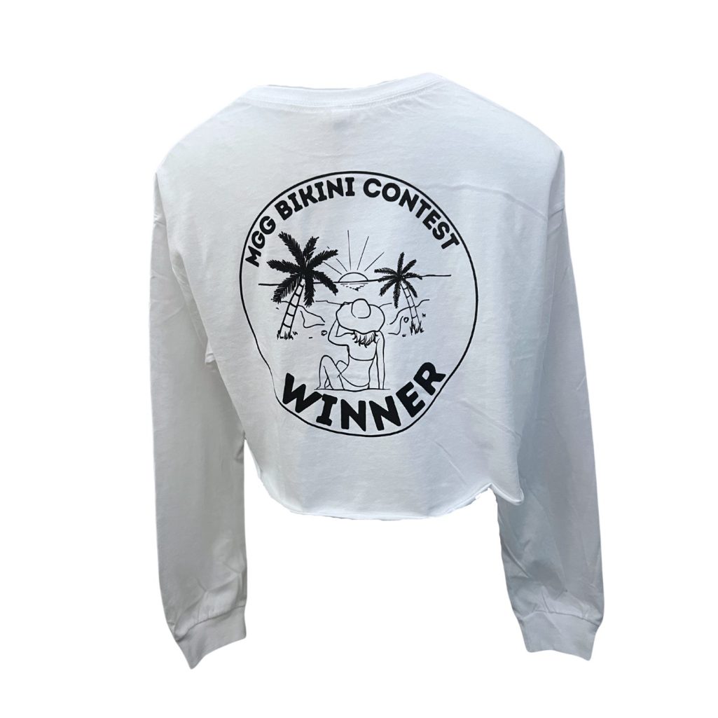 White Bikini Winner Long Sleeve Crop Top image 3