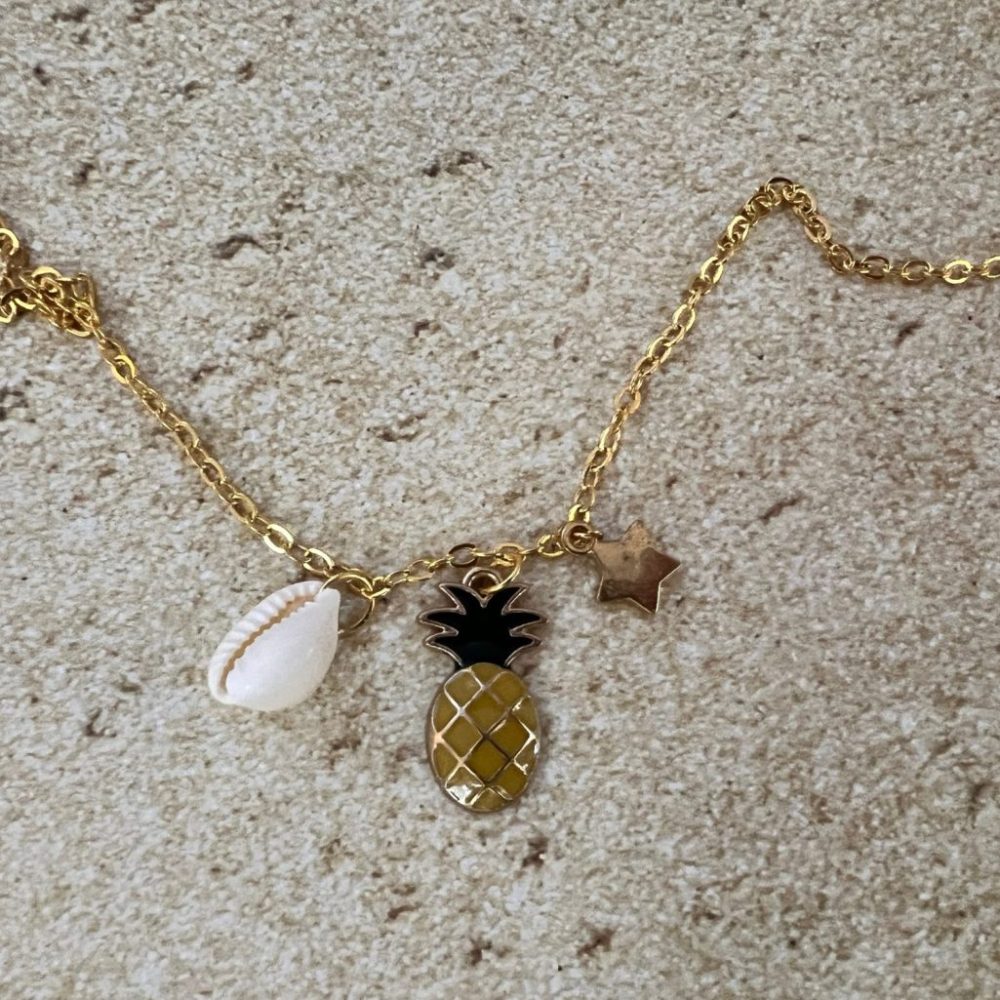 Tropical Pineapple Seashell Gold Belly Chain image 1