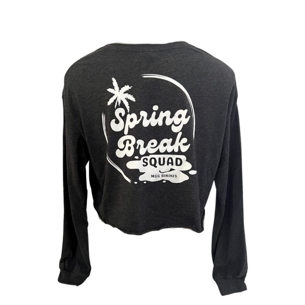 MGG Bikinis Spring Break Squad - Dark Gray Long Sleeve Crop Top image 2