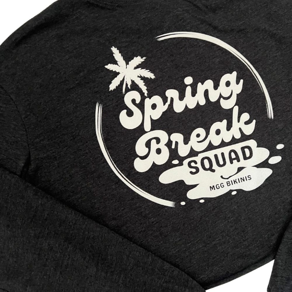 MGG Bikinis Spring Break Squad - Dark Gray Long Sleeve Crop Top image 4