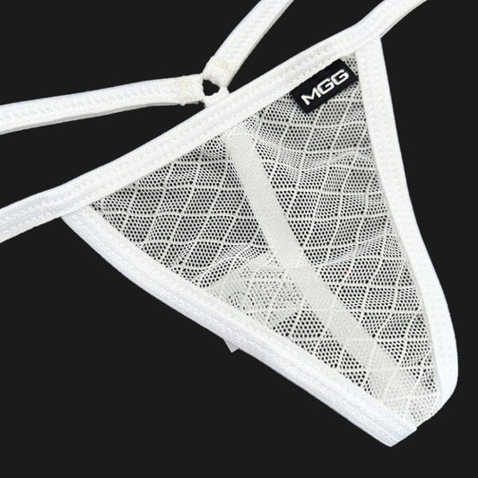 Angel White Diamond Mesh - Sheer Low Rise G-String Underwear image 1