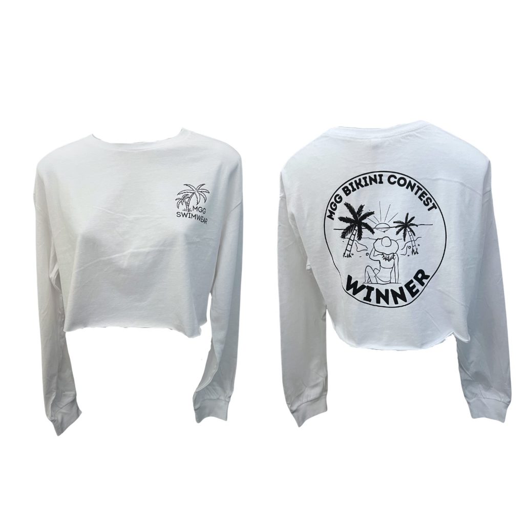 White Bikini Winner Long Sleeve Crop Top image 0