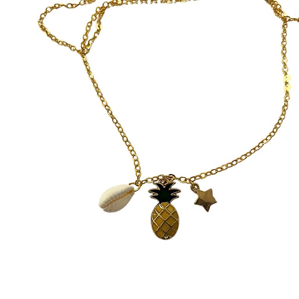 Tropical Pineapple Seashell Gold Belly Chain image 0