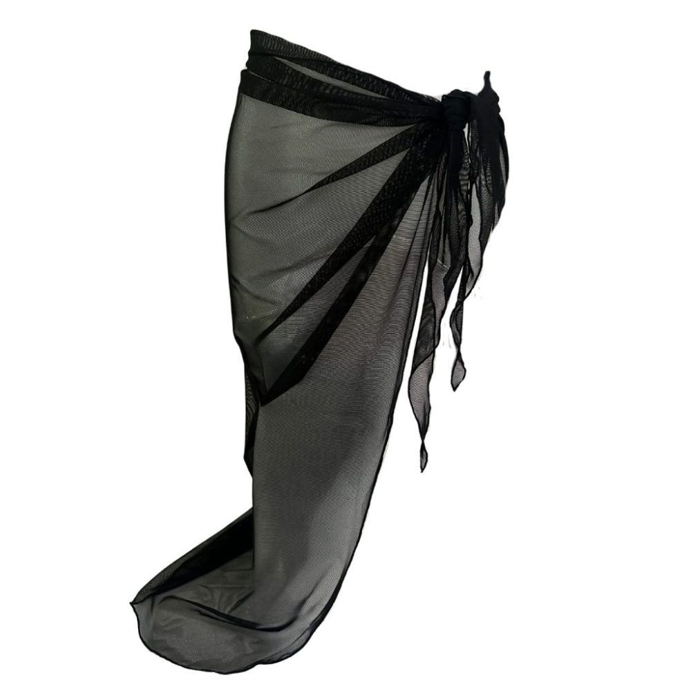 Midnight Black Long Sheer Sarong Coverup image 0