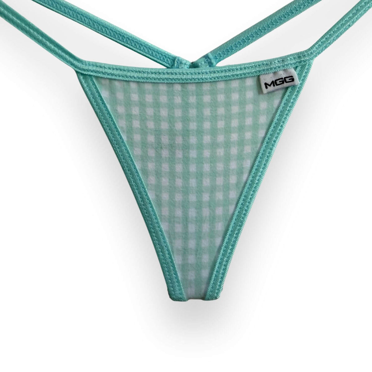 Aqua Gingham - Low Rise Cotton G-String
