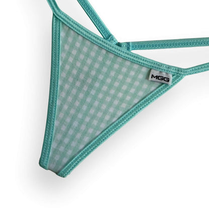 Aqua Gingham - Low Rise Cotton G-String