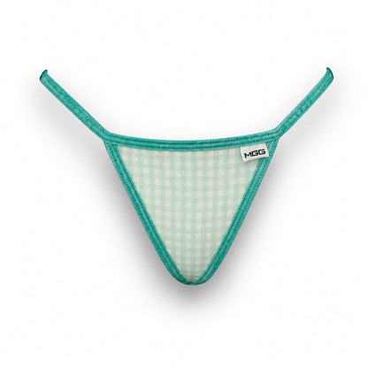 Aqua Gingham - Low Rise Cotton G-String