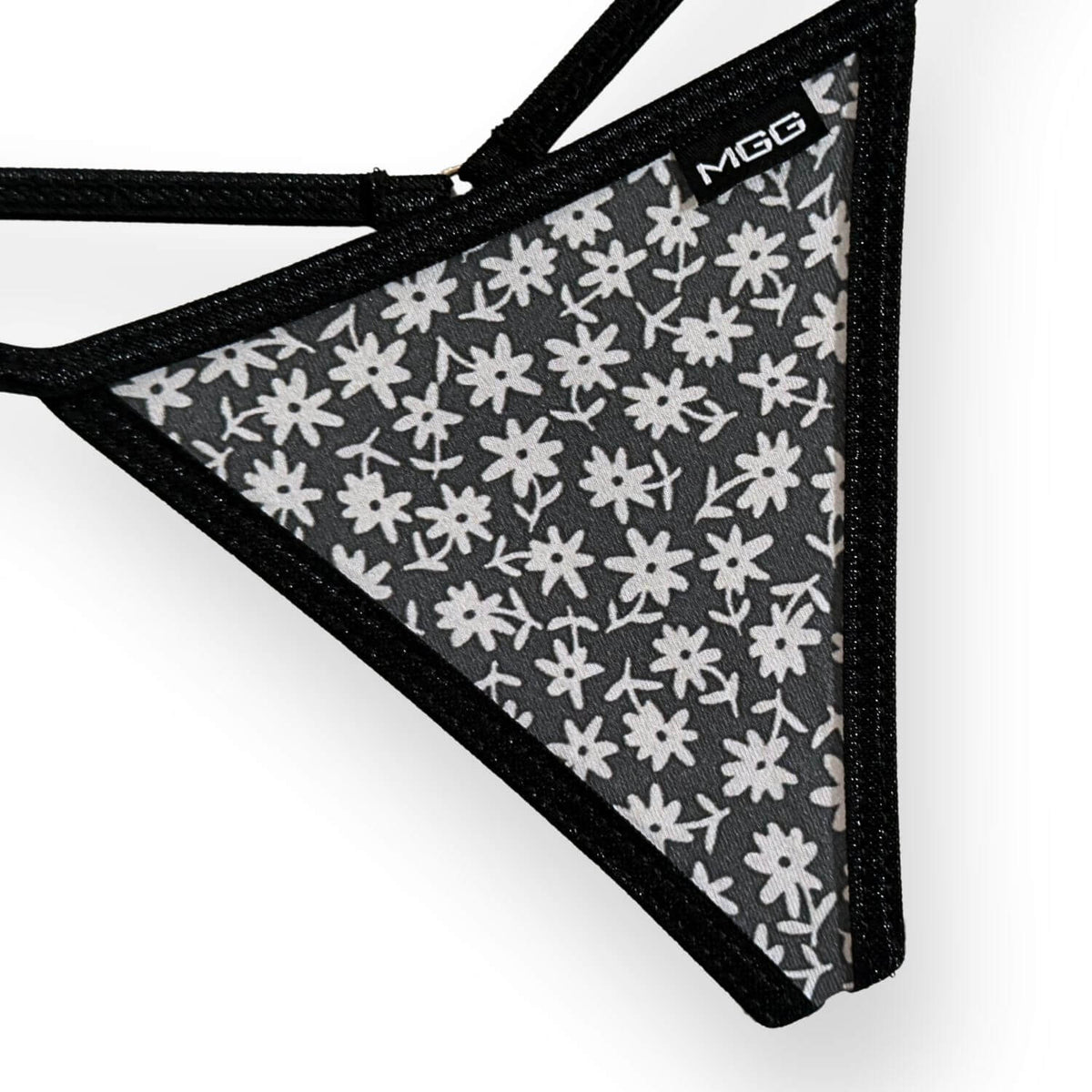 Flowers- Black - Low Rise Cotton G-String
