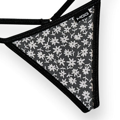 Flowers- Black - Low Rise Cotton G-String