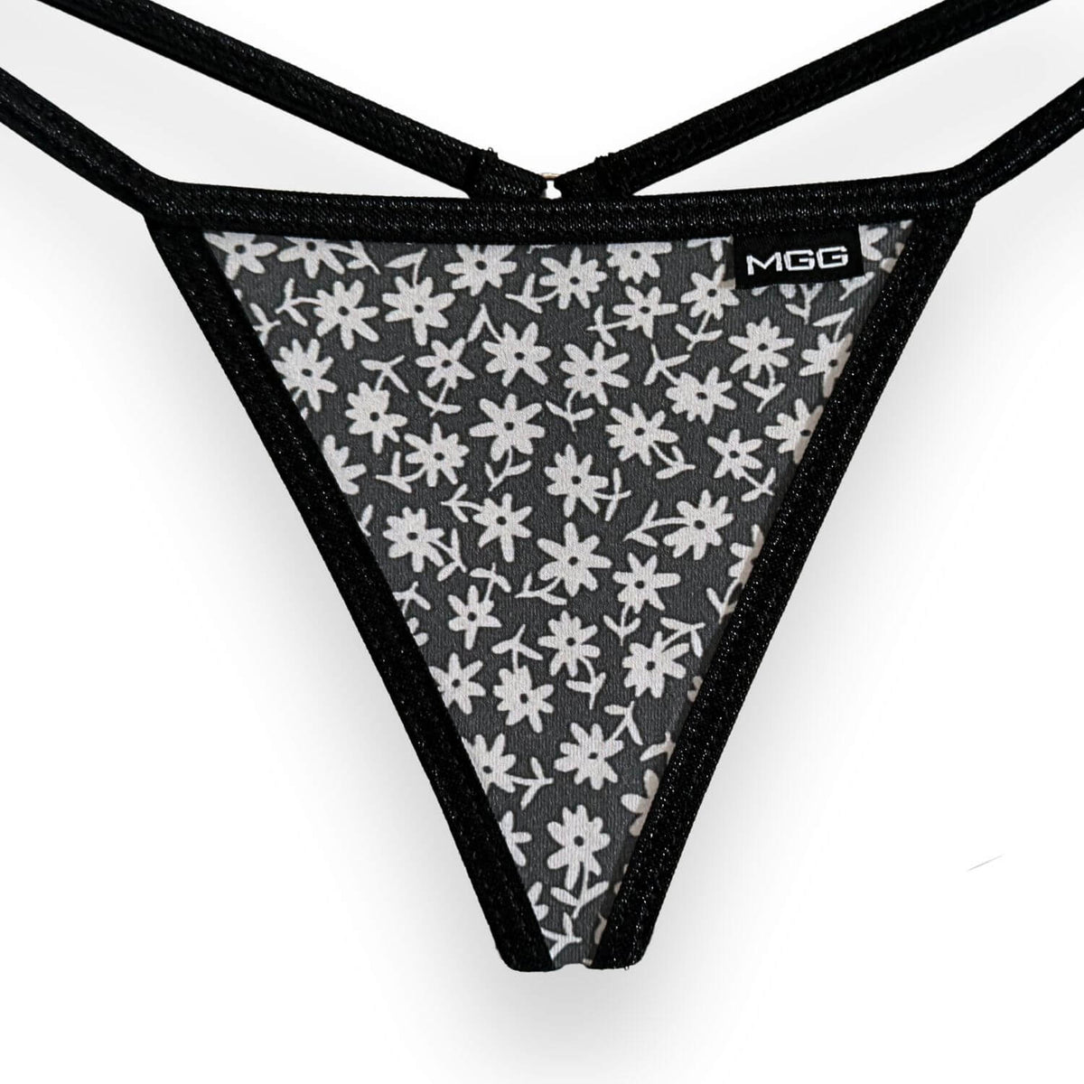 Flowers- Black - Low Rise Cotton G-String