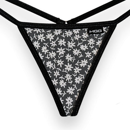 Flowers- Black - Low Rise Cotton G-String