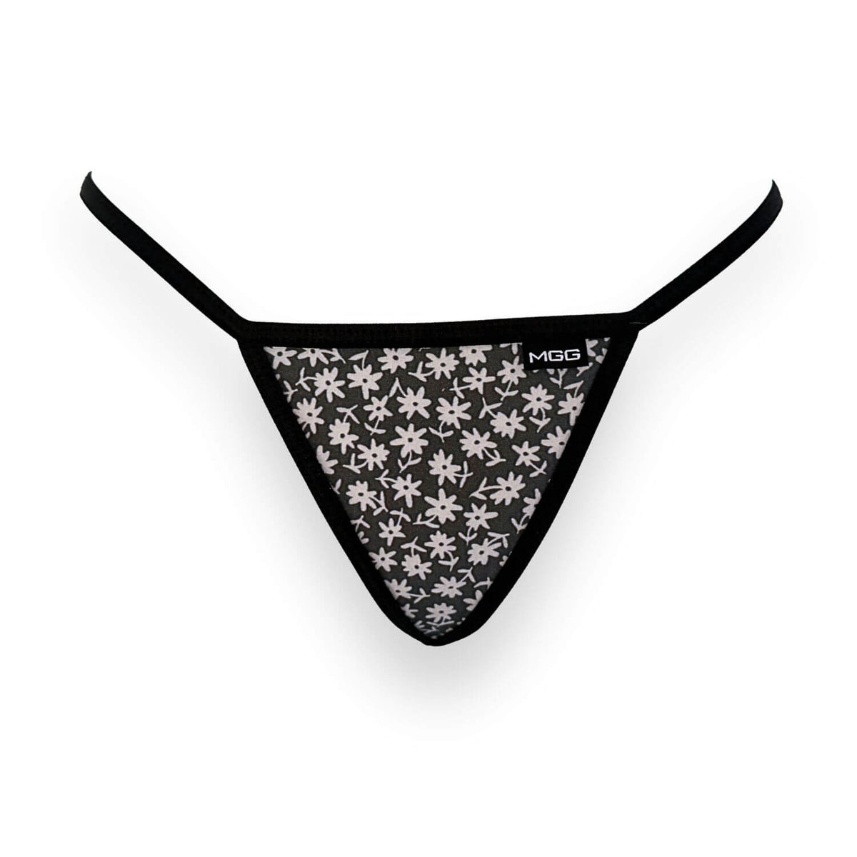 Flowers- Black - Low Rise Cotton G-String