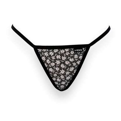 Flowers- Black - Low Rise Cotton G-String
