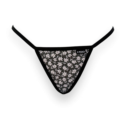 Flowers- Black - Low Rise Cotton G-String