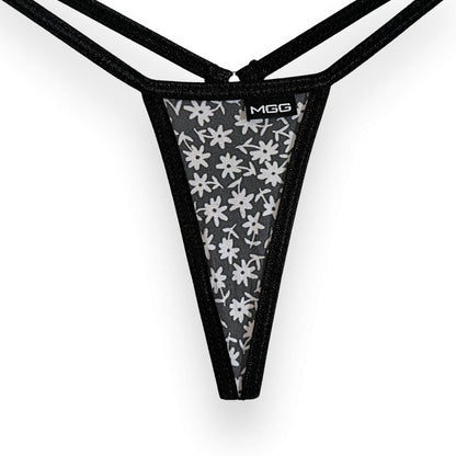 Flowers- Black - Mini Cotton G-String