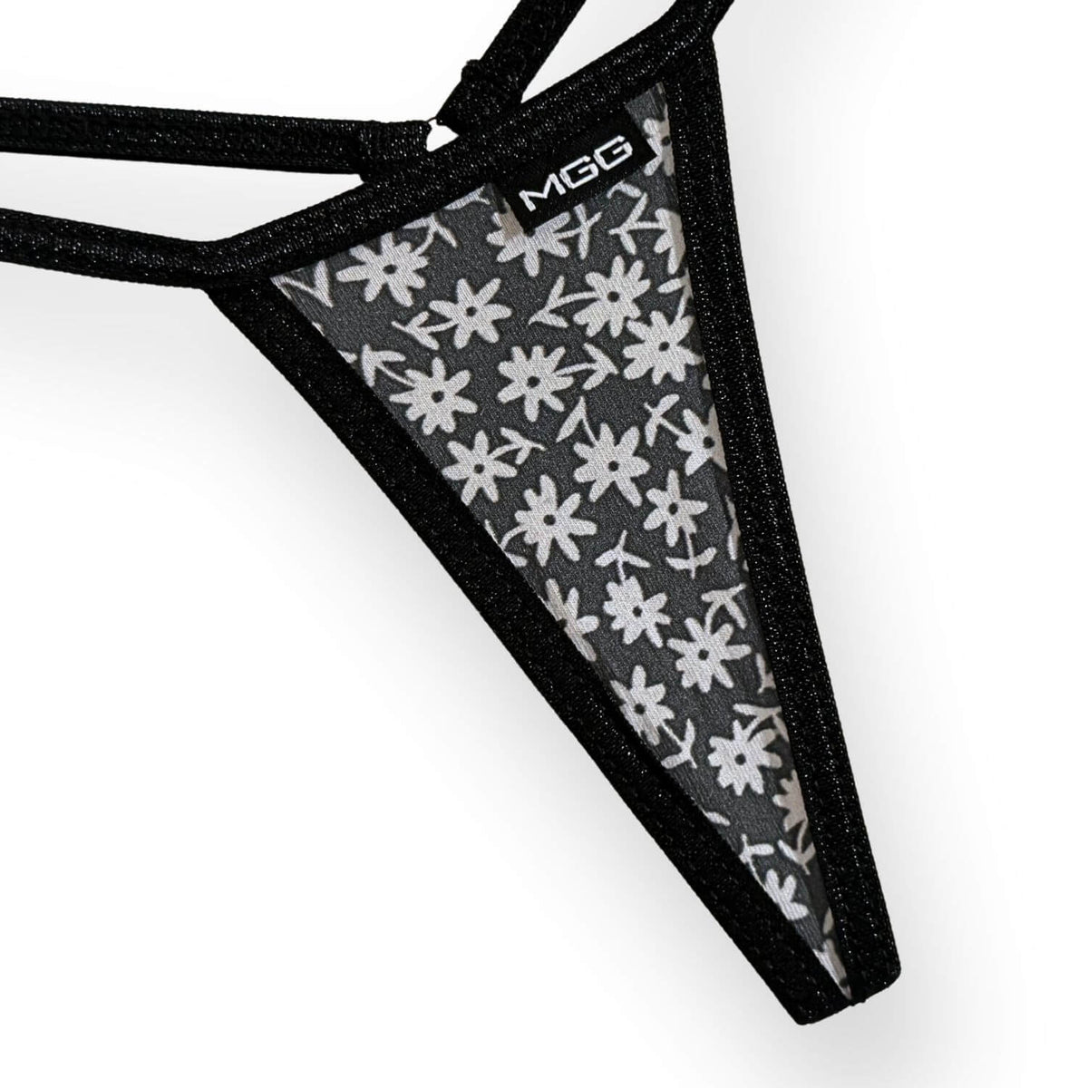 Flowers- Black - Mini Cotton G-String