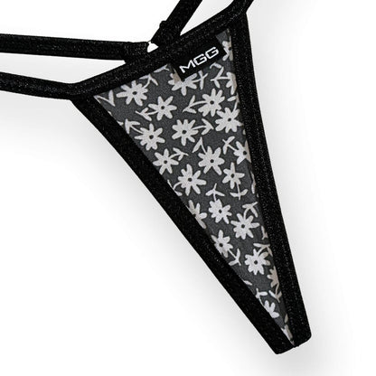 Flowers- Black - Mini Cotton G-String