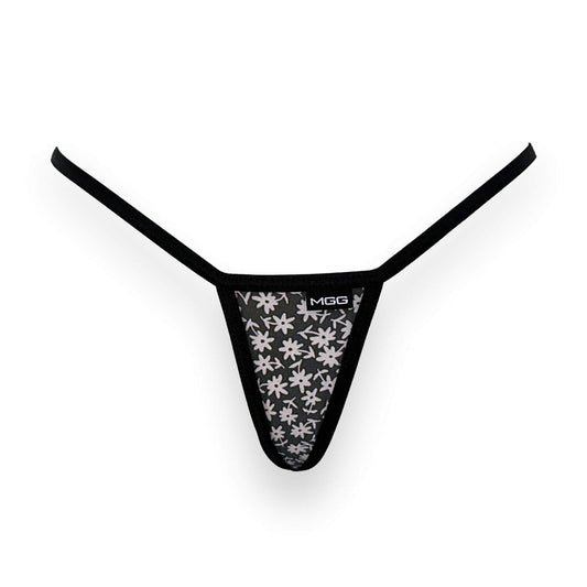 Flowers- Black - Mini Cotton G-String