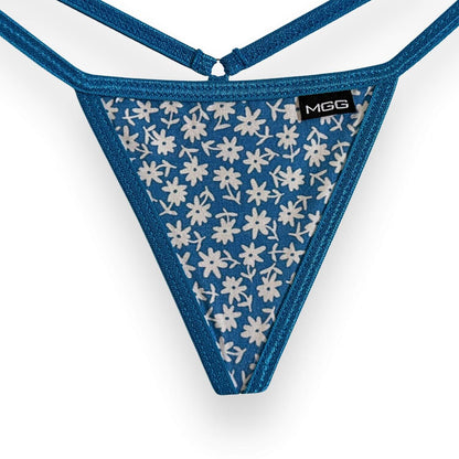 Flowers- Blue - Low Rise Cotton G-String