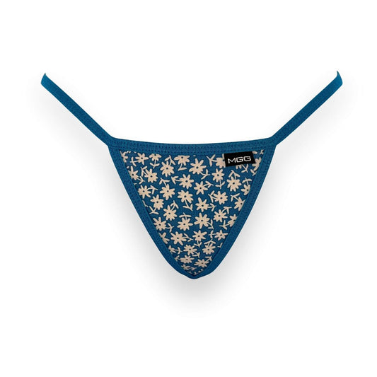 Flowers- Blue - Low Rise Cotton G-String