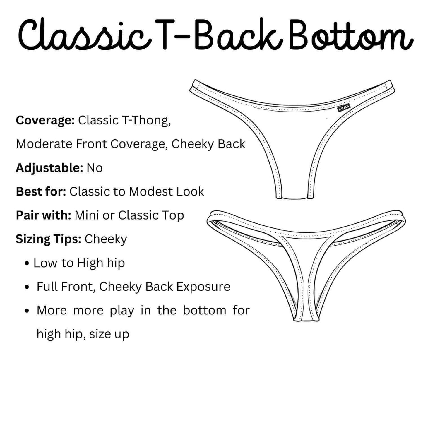 Midnight Black - Classic T- Back Bikini Bottom
