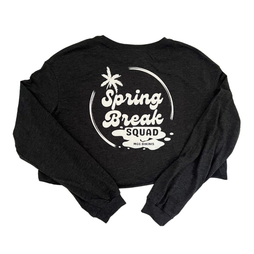 MGG Bikinis Spring Break Squad - Dark Gray Long Sleeve Crop Top image 3