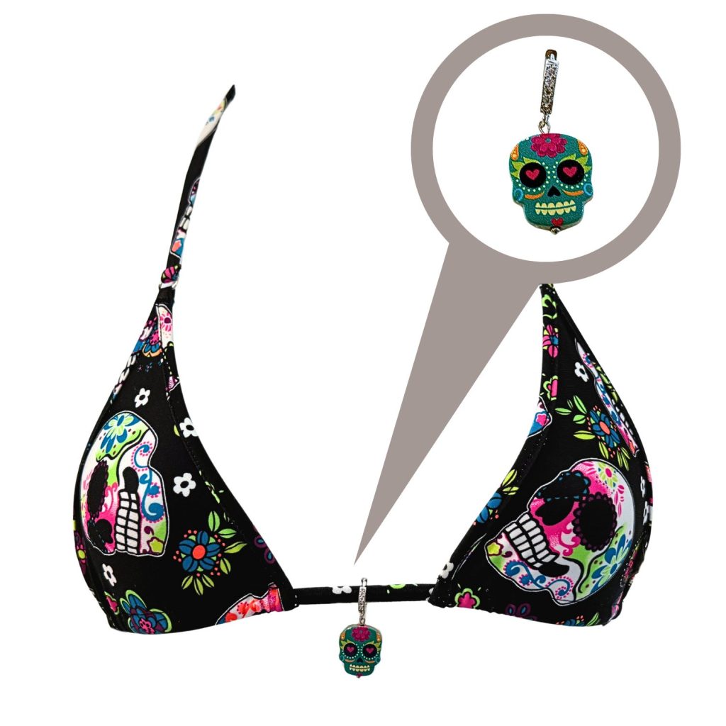Sugar Skull Bikini Top Charm - Silver image