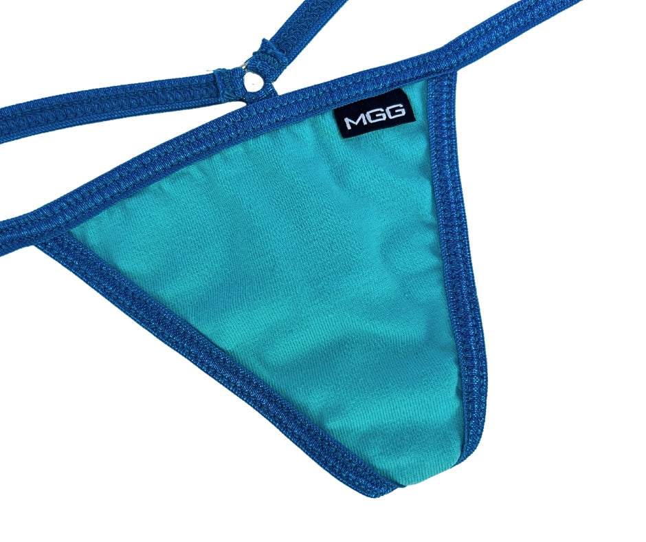Aqua Contrast Trim - Cotton - Low Rise G-String Underwear image 1