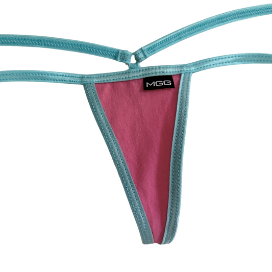 String mini en coton avec bordure contrastée aqua