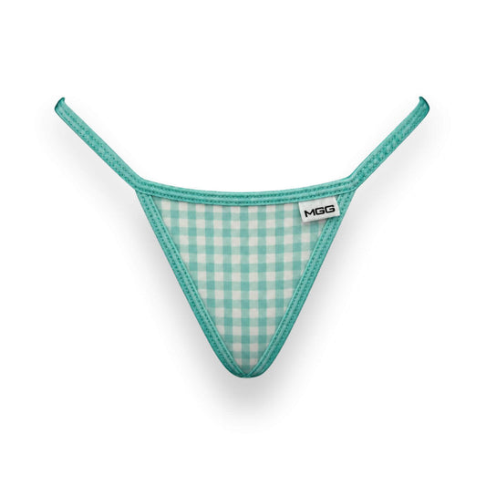Aqua Gingham - Low Rise Cotton G-String