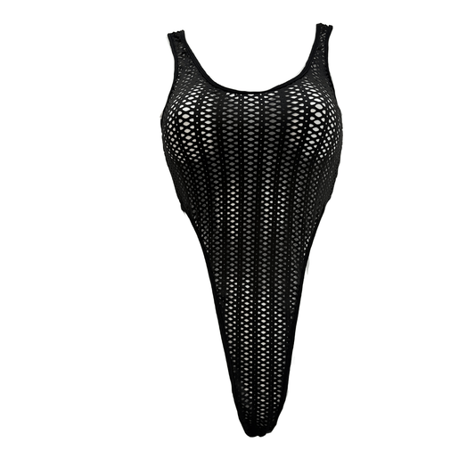 Cut Out Midnight Black - Sheer - High Leg One Piece