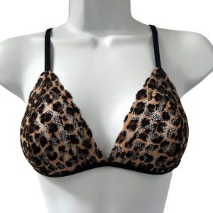 Victoria's Secret black strap white animal print leopard cheetah bra  bralette S 