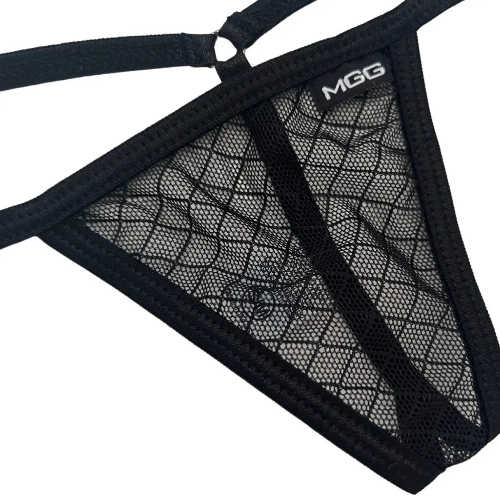 Midnight Black Diamond Mesh - Sheer Low Rise G-String Underwear - Image 2