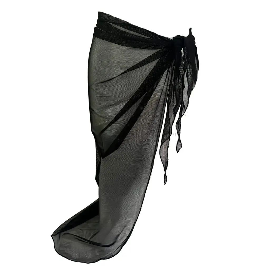 Midnight Black Long Sheer Sarong Coverup
