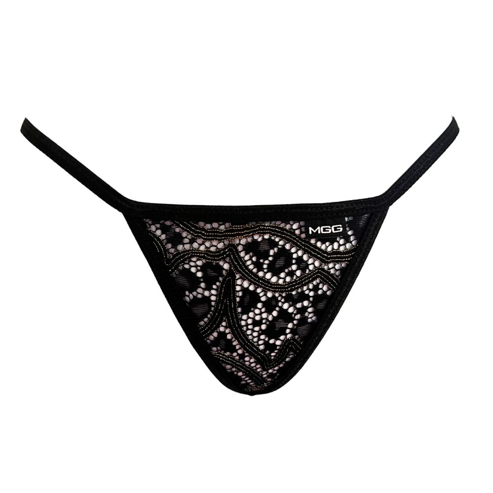 Black Gold Lace Low Rise G-String