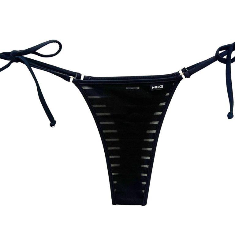 Black Sheer Striped - Brazilian Tie Side Bikini Bottom - Micro Gigi